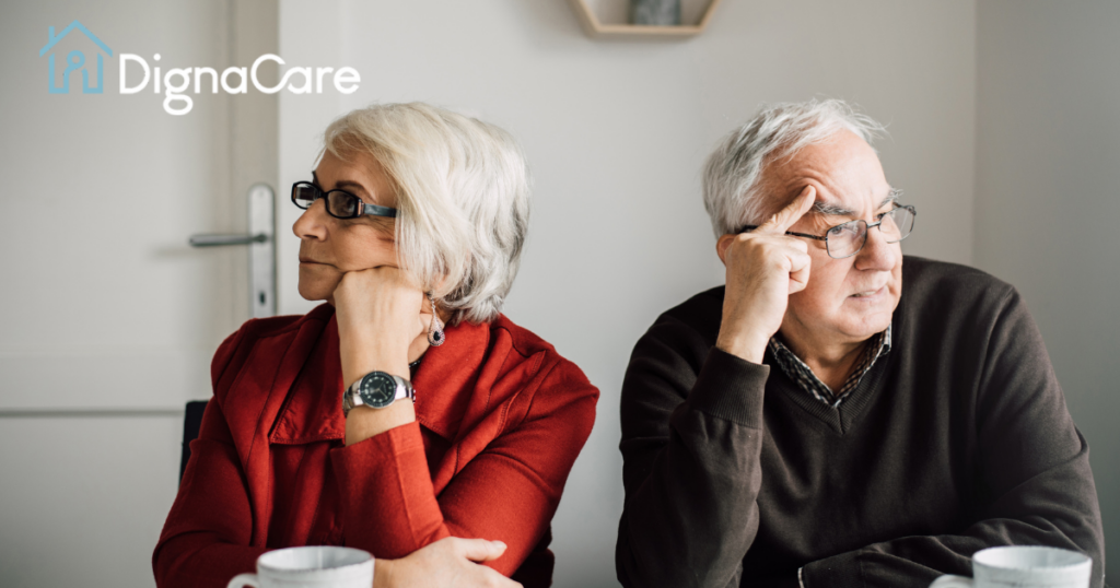 As a caregiver, you may have to face situations where a family has tense relationships with one another, as demonstrated by this senior couple who are upset with eachother.