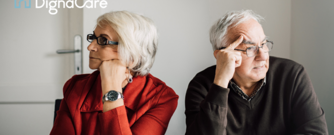 As a caregiver, you may have to face situations where a family has tense relationships with one another, as demonstrated by this senior couple who are upset with eachother.