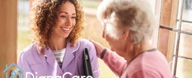 A caregiver enters a senior’s home to provide respite care services.