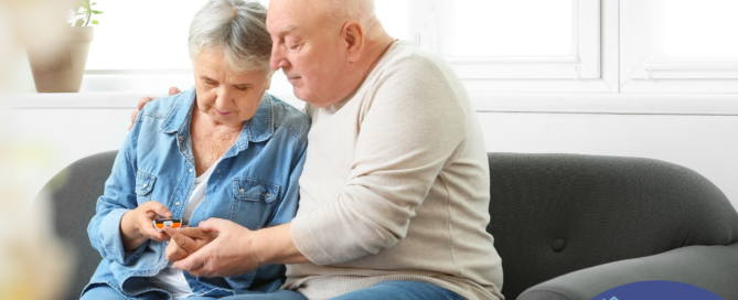 Chronic conditions like diabetes can be easier to manage when supported by others, as shown by this husband who is lovingly helping his wife take her blood sugar.